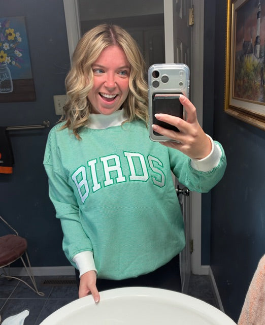 Striped BIRDS Mockneck