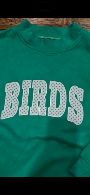 Polka Dot BIRDS Green Mockneck